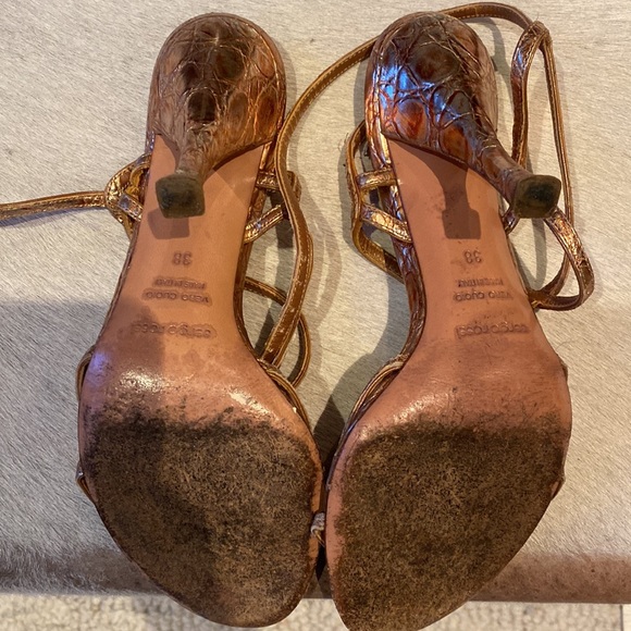 Bronze and silver Metallic crocodile leather strapped heel sandals 38 - Picture 4 of 4